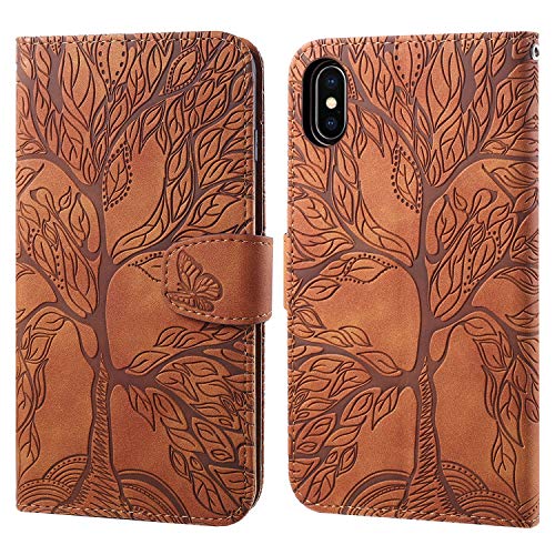 Ailisi Handyhülle für iPhone X/iPhone XS, Baum Muster Klapphülle Leder Handy Tasche Etui Wallet Flip Case Schutz Hülle Brieftasche mit TPU innen Schale, Kartenfächer, Aufstellfunktion -Braun von Ailisi