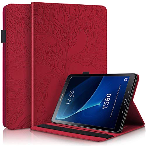 Ailisi Hülle für Galaxy Tab A 10.1 (2016), Baum Muster PU Leder Smart Schutzhülle Klapphülle mit Kartenfächer, Standfunktion, Tablet Hüllen für Samsung Galaxy Tab A 10.1 2016 SM-T580/T585 -Rot von Ailisi