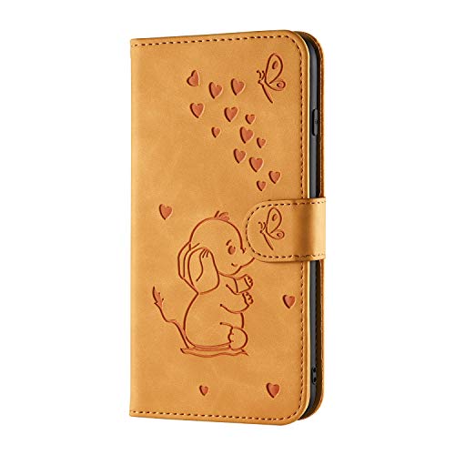 Ailisi für Samsung Galaxy A12, Karikatur Elefantenbaby Muster Leder Handyhülle Brieftasche Schutzhülle Leder Flip Case Wallet Cover Klapphüllen Tasche Etui mit Kartenfächern+Stand -Gelb von Ailisi
