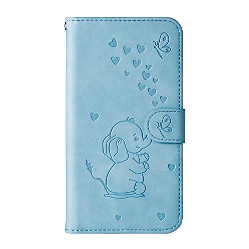 Ailisi Samsung Galaxy A40 Hülle, Karikatur Elefantenbaby Muster Leder Handyhülle Brieftasche Schutzhülle Leder Flip Case Wallet Cover Klapphüllen Tasche Etui mit Kartenfächern+Stand -Blau von Ailisi