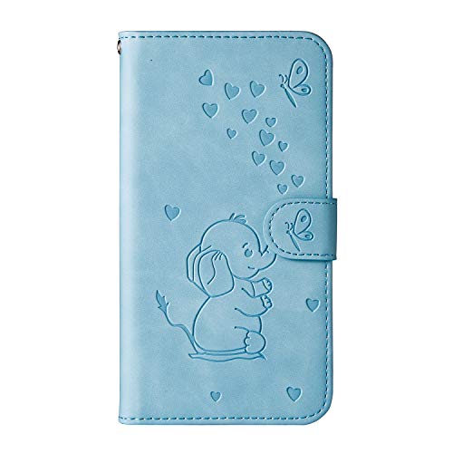 Ailisi Handyhülle für Samsung Galaxy A40, Karikatur Elefantenbaby Muster Lederhülle Brieftasche Schutzhülle Leder Flip Case Wallet Cover Klapphüllen Tasche Etui mit Kartenfächern+Stand -Blau von Ailisi