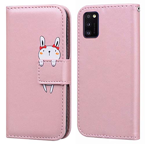 Ailisi für Galaxy A41 Hülle SM-A415F, Karikatur Weiß Rabbit Muster PU Leder Handyhülle Brieftasche Schutzhülle Flip Case Cover Klapphüllen Tasche Etui mit Kartenfächern+Stand -Hase, Pink von Ailisi