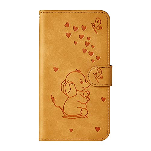 Ailisi Samsung Galaxy A50 Hülle, Karikatur Elefantenbaby Muster Leder Handyhülle Brieftasche Schutzhülle Leder Flip Case Wallet Cover Klapphüllen Tasche Etui mit Kartenfächern+Stand -Gelb von Ailisi