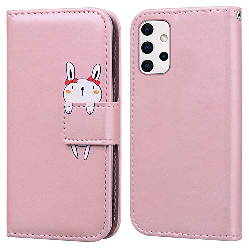 Ailisi für Galaxy A52 5G Hülle, Karikatur Weiß Rabbit Muster Leder Handyhülle Brieftasche Schutzhülle Leder Flip Case Cover Klapphüllen Tasche Etui mit Kartenfächern+Stand -Hase, Pink von Ailisi