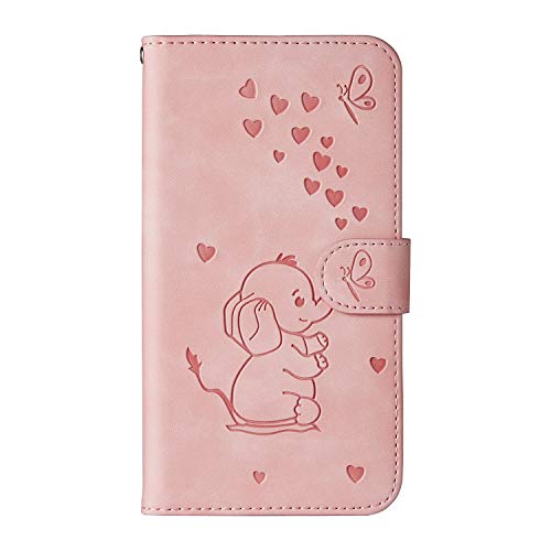 Ailisi Samsung Galaxy A7 2018/A750 Hülle, Karikatur Elefantenbaby Muster Leder Handyhülle Brieftasche Schutzhülle Leder Flip Case Wallet Cover Klapphüllen mit Kartenfächern+Stand -Rosa von Ailisi