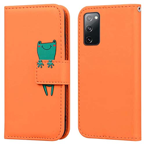 Ailisi Samsung Galaxy S20 FE 5G & Galaxy S20 FE Hülle, Karikatur Grün Frog Muster PU Leder Handyhülle Brieftasche Schutzhülle Etui Tasche Klapphüllen mit Kartenfächern + Stand -Frosch, Orange von Ailisi