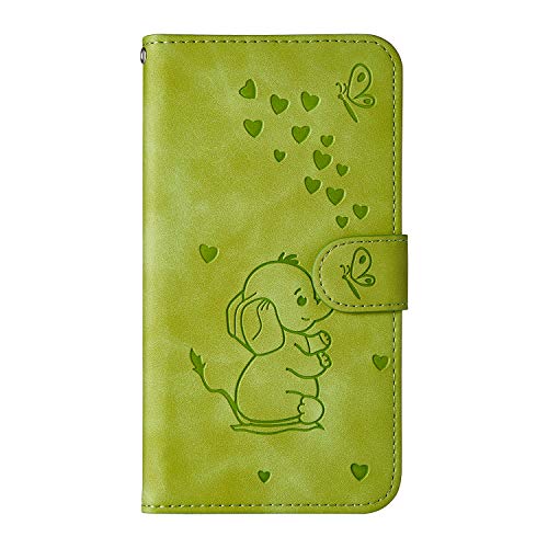Ailisi für Samsung Galaxy S21, Karikatur Elefantenbaby Muster Leder Handyhülle Brieftasche Schutzhülle Leder Flip Case Wallet Cover Klapphüllen Tasche Etui mit Kartenfächern+Stand -Grün von Ailisi