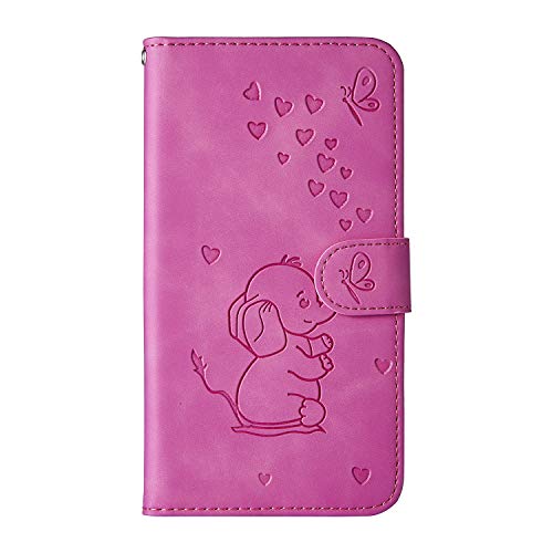 Ailisi Samsung Galaxy S21 Hülle, Karikatur Elefantenbaby Muster Leder Handyhülle Brieftasche Schutzhülle Leder Flip Case Wallet Cover Klapphüllen Tasche Etui mit Kartenfächern+Stand -Lila Rot von Ailisi