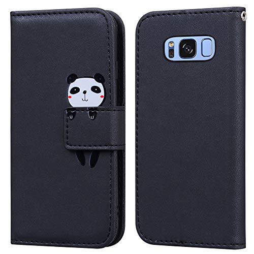 Ailisi Samsung Galaxy S8 Hülle, Karikatur Panda Muster PU Leder Handyhülle Brieftasche Schutzhülle Etui Flip Case Cover Tasche Klapphüllen mit Kartenfächern + Stand -Panda, Schwarz von Ailisi