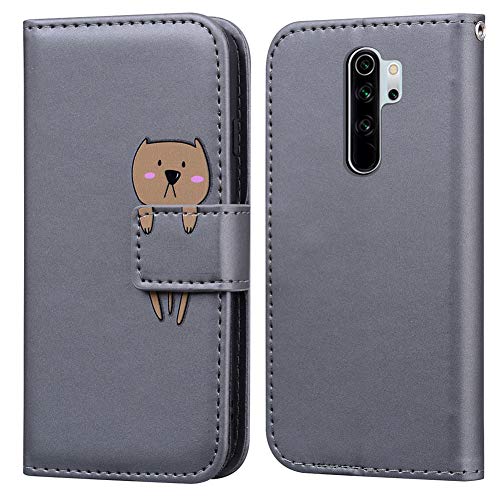 Ailisi für Redmi Note8 Pro Hülle, Karikatur Braun Bär Muster Leder Handyhülle Brieftasche Schutzhülle Leder Flip Case Wallet Cover Klapphüllen Tasche Etui mit Kartenfächern+Stand -Bär, Grau von Ailisi