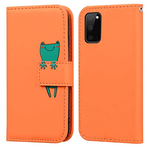 Ailisi für Samsung Galaxy S20 Hülle, Karikatur Grün Frog Muster PU Leder Handyhülle Brieftasche Schutzhülle Etui Flip Case Cover Tasche Klapphüllen mit Kartenfächern + Stand -Frosch, Orange von Ailisi