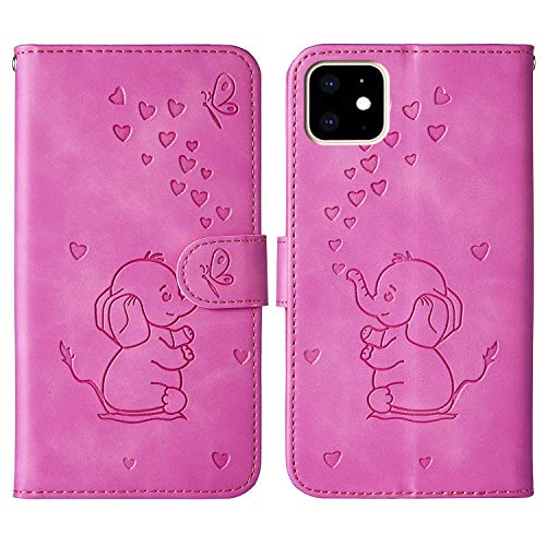 Ailisi für iPhone 11 (6,1 Zoll) Hülle, Karikatur Elefant Muster Leder Handyhülle Brieftasche Schutzhülle Leder Flip Case Wallet Cover Klapphüllen Tasche Etui mit Kartenfächern - Lila Rot von Ailisi