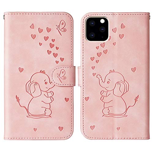 Ailisi für iPhone 11 Pro (5,8 Zoll) Hülle, Karikatur Elefant Muster Leder Handyhülle Brieftasche Schutzhülle Leder Flip Case Wallet Cover Klapphüllen Tasche Etui mit Kartenfächern - Rosa von Ailisi