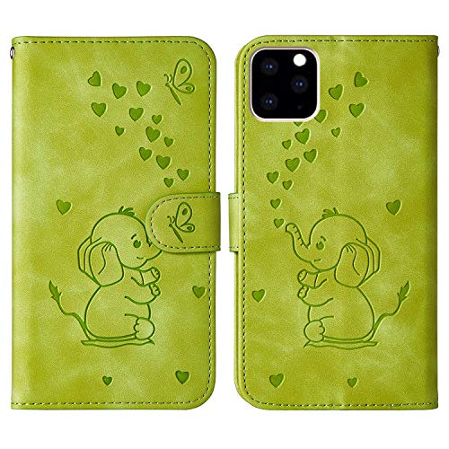 Ailisi für iPhone 11 Pro Max (6,5 Zoll) Hülle, Karikatur Elefant Muster Leder Handyhülle Brieftasche Schutzhülle Leder Flip Case Wallet Cover Klapphüllen Tasche Etui mit Kartenfächern - Grün von Ailisi