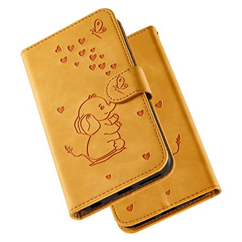 Ailisi für iPhone 14 6,1 Zoll Hülle, Karikatur Elefant Muster Leder Handyhülle Brieftasche Schutzhülle Leder Flip Case Cover Klapphüllen Tasche Etui mit Kartenfächern - Gelb von Ailisi