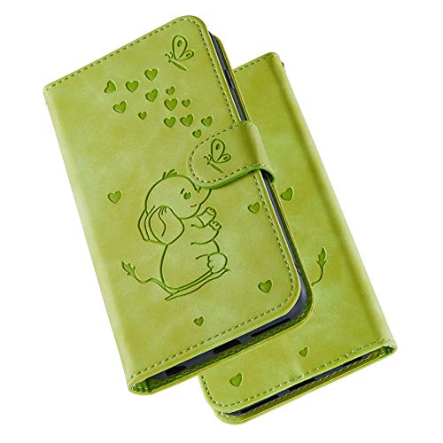 Ailisi für iPhone 14 6,1 Zoll Hülle, Karikatur Elefant Muster Leder Handyhülle Brieftasche Schutzhülle Leder Flip Case Cover Klapphüllen Tasche Etui mit Kartenfächern - Grün von Ailisi