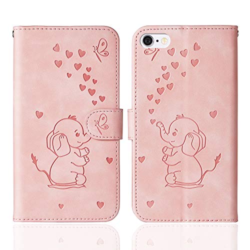 Ailisi für iPhone 6/iPhone 6S (4,7 Zoll) Hülle, Karikatur Elefant Muster Leder Handyhülle Brieftasche Schutzhülle Leder Flip Case Wallet Cover Klapphüllen Tasche Etui mit Kartenfächern - Rosa von Ailisi