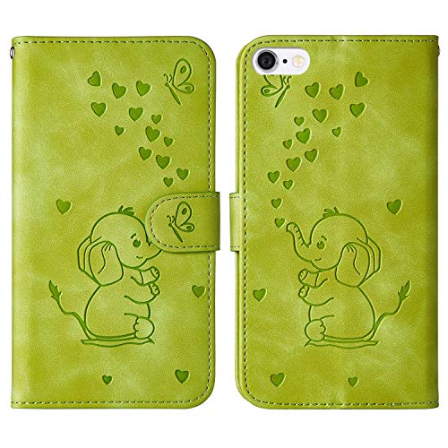 Ailisi für iPhone 6 Plus/6S Plus (5,5 Zoll) Hülle, Karikatur Elefant Muster Leder Handyhülle Brieftasche Schutzhülle Leder Flip Case Wallet Cover Klapphüllen Tasche Etui mit Kartenfächern - Grün von Ailisi