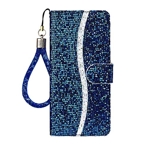 Ailisi für iPhone 12/iPhone 12 Pro Hülle, Glitzer Pailletten Handyhülle Schutzhülle Leder Tasche Case Brieftasche, Wallet Flip Cover Klapphüllen Magnetisch Ledertasche Etui mit Kartenslot -Blau von Ailisi