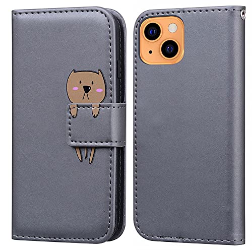 Ailisi für iPhone 13 Mini Handyhülle, Karikatur Braun Bär Muster PU Leder Hülle Brieftasche Schutzhülle Klapphüllen Tasche Etui mit Kartenfächern + Stand -Bär, Grau von Ailisi