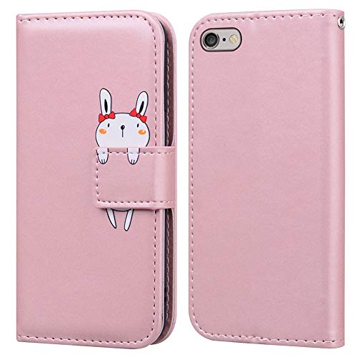 Ailisi iPhone 6S/iPhone 6 (4,7 Zoll) Hülle, Karikatur Weiß Rabbit Muster PU Leder Handyhülle Brieftasche Schutzhülle Flip Case Wallet Cover Klapphüllen Tasche Etui mit Kartenfächern -Hase, Pink von Ailisi