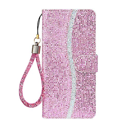 Ailisi iPhone X/iPhone XS Hülle, Glitzer Pailletten Handyhülle Schutzhülle Leder Tasche Case Brieftasche, Wallet Flip Cover Klapphüllen Magnetisch Ledertasche Etui mit Kartenslot -Rosa von Ailisi