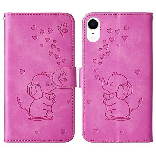 Ailisi iPhone XR Hülle, Karikatur Elefantenbaby Muster Leder Handyhülle Brieftasche Schutzhülle Leder Flip Case Wallet Cover Klapphüllen Tasche Etui mit Kartenfächern+Stand -Lila Rot von Ailisi