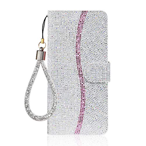 Ailisi iPhone XS Max Hülle, Glitzer Pailletten Handyhülle Schutzhülle Leder Tasche Case Brieftasche, Wallet Flip Cover Klapphüllen Magnetisch Ledertasche Etui mit Kartenslot -Silber von Ailisi