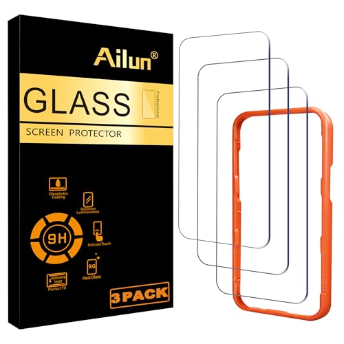 Ailun 3 Pack Displayschutzfolie für iPhone 16 Pro Max [6,9 Zoll] mit Installationsrahmen, gehärtetes Glas, Sensorschutz, Dynamic Island kompatibel, hüllenfreundlich von Ailun