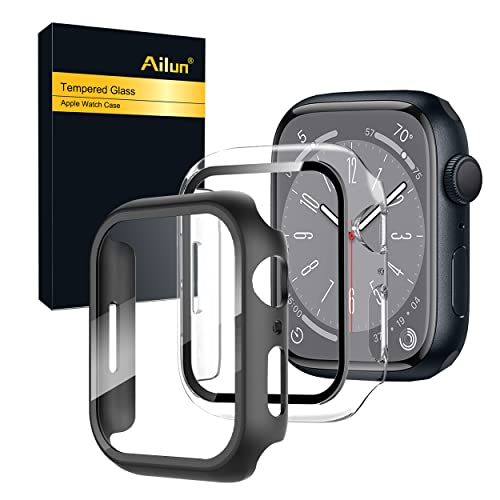Ailun Displayschutzfolie für Apple Watch Serie 9, 8 und 7, 45 mm, ultradünne harte PC-Hülle aus gehärtetem Glas für iWatch, stoßfeste Abdeckung mit Knopf, 2 Stück, Schwarz + transparent Ailun Displayschutzfolie für Apple Watch Serie 9, 8 und 7, 45 mm, ultradünne harte PC-Hülle aus gehärtetem Glas für iWatch, stoßfeste Abdeckung mit Knopf, 2 Stück, Schwarz + transparent von Ailun