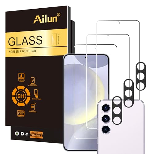 Ailun Glas-Displayschutzfolie für Galaxy S24+ / S24 Plus [6,6 Zoll] 3er-Pack + 3 Stück Kameraobjektiv, gehärtetes Glas, Fingerabdruck-Entsperrung, 0,25 mm, ultraklar, kratzfest, hüllenfreundlich, von Ailun