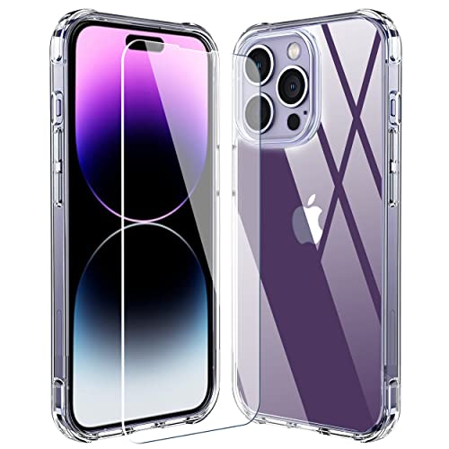 Ailun Kompatibel für iPhone 14 Pro Max [6,7 Zoll] [1 x Handyhülle + 1 x Glas-Displayschutzfolie] Stoßdämpfung Bumper TPU Clear Cover, Anti-Kratz/Fingerabdruck/Ölflecken Rückseite Crystal Clear von Ailun