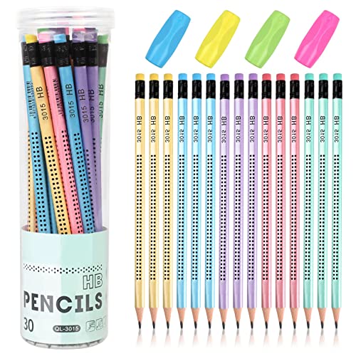Ailvor HB Bleistifte, 30 Stück Bleistift mit 4 Stück Schreibhilfe, Bleistift Kinder mit Radiergummi für Schule Büro, Schreiben Skizzieren Zeichenwerkzeuge von Ailvor