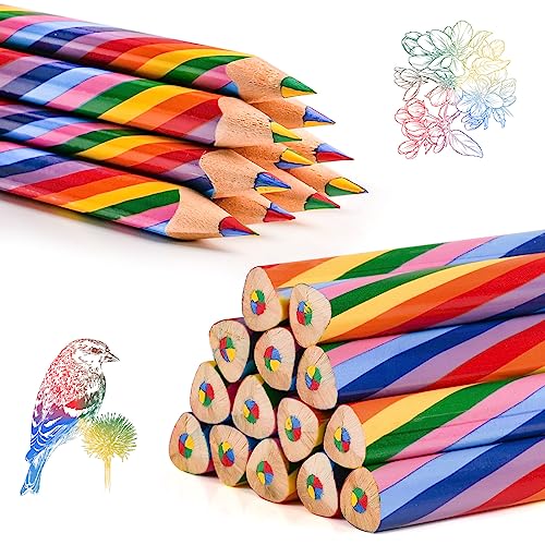Ailvor Regenbogen Buntstifte,24 Stück Buntstifte Kinder,Dreikant Farbstifte Set für Kinder Zeichnung Pencil, Schule Büro Haushaltswaren von Ailvor
