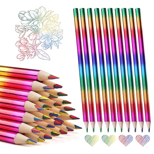 Ailvor Regenbogenstift, 48 Stück Regenbogenstifte Kinder, 4 in 1 Regenbogenfarben Stift, Buntstift Mehrfarbig, Zeichnung Bleistift Set für Kunst Zeichnung, Skizzieren und Färbung von Ailvor