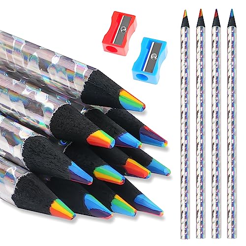 Ailvor Regenbogenstift, 7 in 1 Buntstifte, 12 Stück Farbstifte mit 2 Stück Spitzer, Buntstift Mehrfarbig Set für Kinder Zeichnung, Skizzieren und Färbung von Ailvor