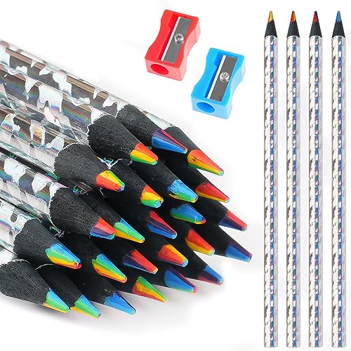 Ailvor Regenbogenstift, 7 in 1 Buntstifte, 24 Stück Farbstifte mit 2 Stück Spitzer, Buntstift Mehrfarbig Set für Kinder Zeichnung, Skizzieren und Färbung von Ailvor