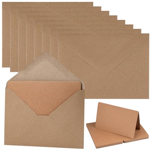 Briefumschläge Kraftpapier mit Karten Blanko, 60er Set Umschläge Faltkarten, Blanko Karten zum Selbstgestalten, Kuvert Set für Grußkarten, Einladung, Geburtstagskarten, Dankeskarten(Braun) von Ailvor