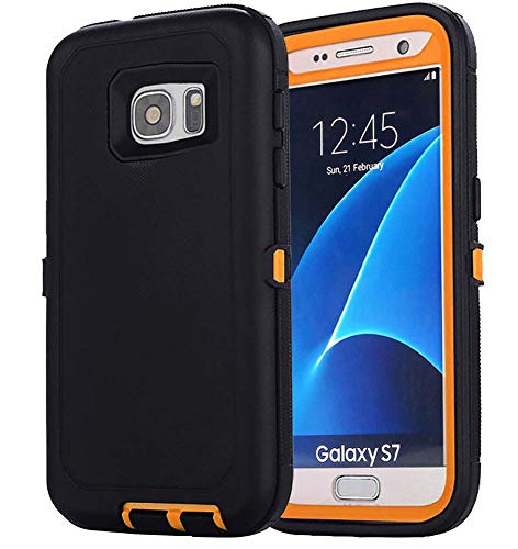 Aimoll-88 Galaxy S7 Hülle, [Heavy Duty] [Mit eingebautem Displayschutz] [Gürtelclip] Ganzkörper Tough 4-in-1 Rugged Shockproof Cover Schutzhülle für Samsung Galaxy S7 (Schwarz/Orange) von Aimoll-88