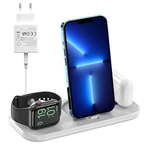 Aimtel 3 in 1 Apple Watch Ultra Ladestation Kompatibel mit iWatch Ladegerät Series 8/7/6/SE 2/SE/5/4/3/2,Tragbare Ladestation für iPhone 14 13 12 11 Pro Max/XS/XR/X/8+ AirPods Pro 2 mit 12W Adapter von Aimtel