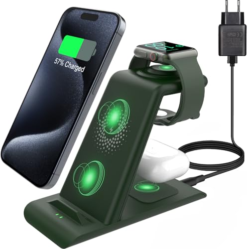 Aimtel 3 in 1 kabellose Ladestation für Apple Watch und iPhone Induktive Wireless Charger kompatibel für Apple Watch 9/8/7/Ultra 2/SE 6/5/AirPods Pro 2/iPhone 15/15 Pro/15 Pro Max/14/13/12/11/XS/XR von Aimtel