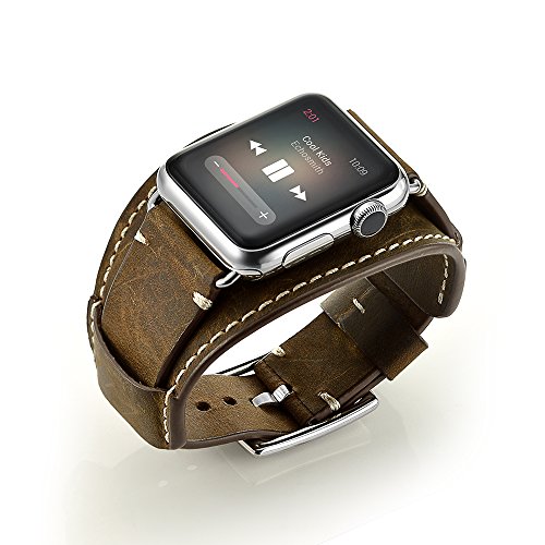 Aimtel Armband Kompatibel mit Apple Watch Series 9/8/7 45mm/6/SE 2/SE/5/4(44mm) Armband,Series 3/2/1(42mm) Armband,Cuff Lederarmband Band Ersatz Uhrenarmband für iWatch Series 42mm 44mm 45mm(Coffee) von Aimtel