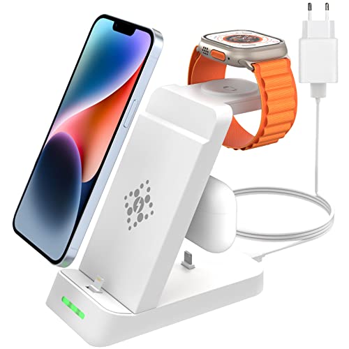 Aimtel Multi-Ladestation für Apple Watch und iPhone 3 in 1 Ladestation für iPhone 14/13/12/11/Pro/Max/XS/XR/X/8/Plus, Kabellose Ladestation für Apple Watch Ultra 2/9/8/7/6/5/4/3/2/SE, AirPods 3/2/Pro von Aimtel