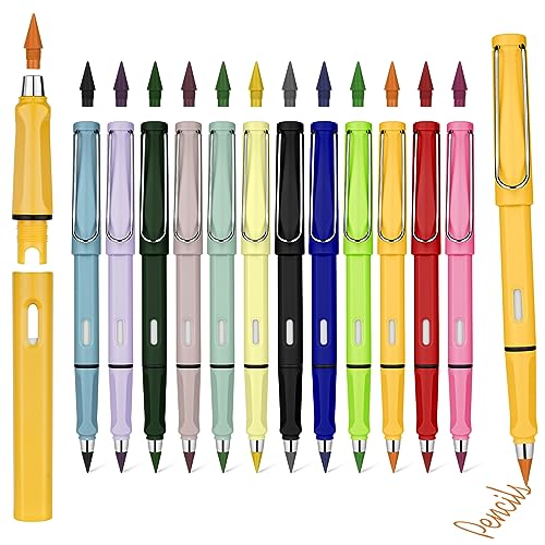 Ainiv 12 PCS Tintenloser Bleistift, Farbe Infinity Pencil, Wiederverwendbarer Everlasting Pencil mit 12 Austauschbarem Ewiger Bleistift Wechselkopf, Zeichnen, Studenten Home Office School Supplies von Ainiv