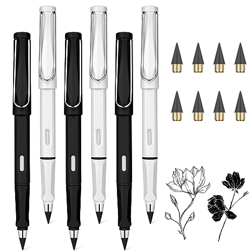 Ainiv 6 PCS Tintenlose Bleistifte Ewiger, Infinity Pencil mit 8 Austauschbarem Wechselkopf, Wiederverwendbarer Löschbarer Tragbarer Bleistift für Schreiben Zeichnen Studenten Heim Büro Schule von Ainiv