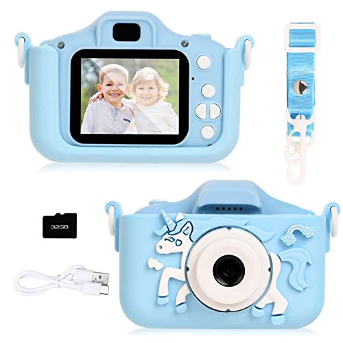 Ainiv Einhorn Kinder Kamera, 20MP Wiederaufladbar Kinder Digitalkamera, IPS-Bildschirm Kamera Kinder, 1080P HD Kamera mit 32G Karte, Kid Video Camcorder, Selfie Kinder für 3+ Jahre Jungen und Mädchen von Ainiv