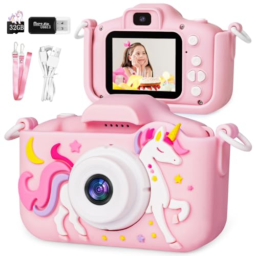 Ainiv Kinder Kamera, 2.0”Display Digitalkamera Kinder, Einhorn Kinderkamera, Weihnachten Geburtstag Geschenke für Mädchen Jungen Alter 3-12, 1080P HD Anti-Drop Fotoapparat Kinder für Spielzeug (Rosa) von Ainiv