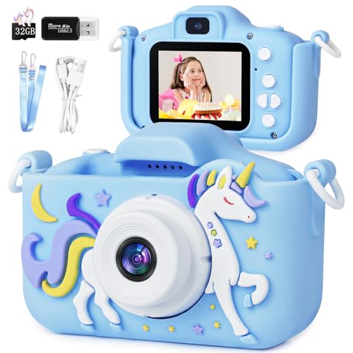 Ainiv Kinder Kamera, 2.0”Display Digitalkamera Kinder, Einhorn Kinderkamera, Weihnachten Geburtstag Geschenke für Mädchen Jungen Alter 3-12, 1080P HD Anti-Drop Fotoapparat Kinder für Spielzeug (Blau) von Ainiv