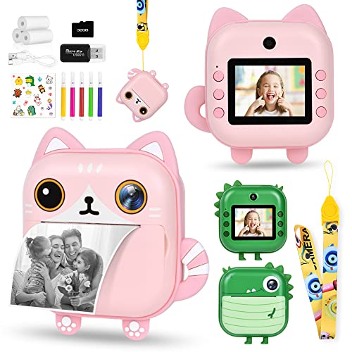 Ainiv KinderKamera, Digitalkamera für Kinder mit Druckpapier & 32G TF Karte, farbigen Stiften, 1080P 2.4 Zoll Sofortbildkamera, Videokamera Schwarzweiß Fotokamera, Geschenk für Kinder 3-14 Jahren von Ainiv