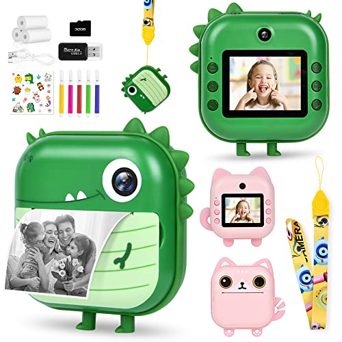 Ainiv KinderKamera, Digitalkamera für Kinder mit Druckpapier & 32G TF Karte, farbigen Stiften, 1080P 2.4 Zoll Sofortbildkamera, Videokamera Schwarzweiß Fotokamera, Geschenk für Kinder 3-14 Jahren von Ainiv